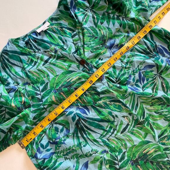 J. Jill Tropical Shirred Toile Top Womens Medium Petite Blue Green Oversized - Picture 9 of 11